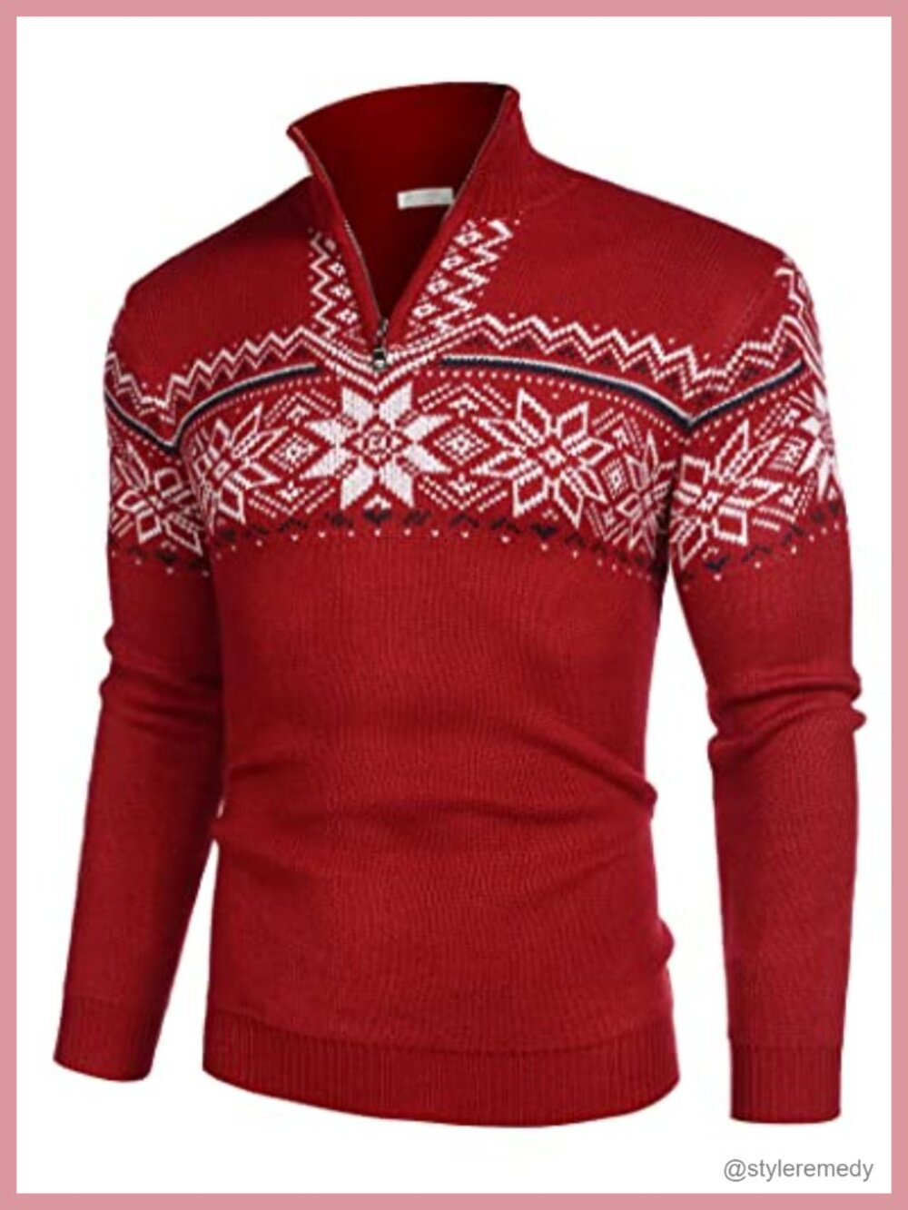 Men's Quarter Zip Pullover Sweater Knit High Neck Long Sleeve Casual